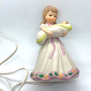 Vtg GiftCraft Little Girl & Baby Mini Porcelain Glow Lamp Night Light Soft 6.5”L